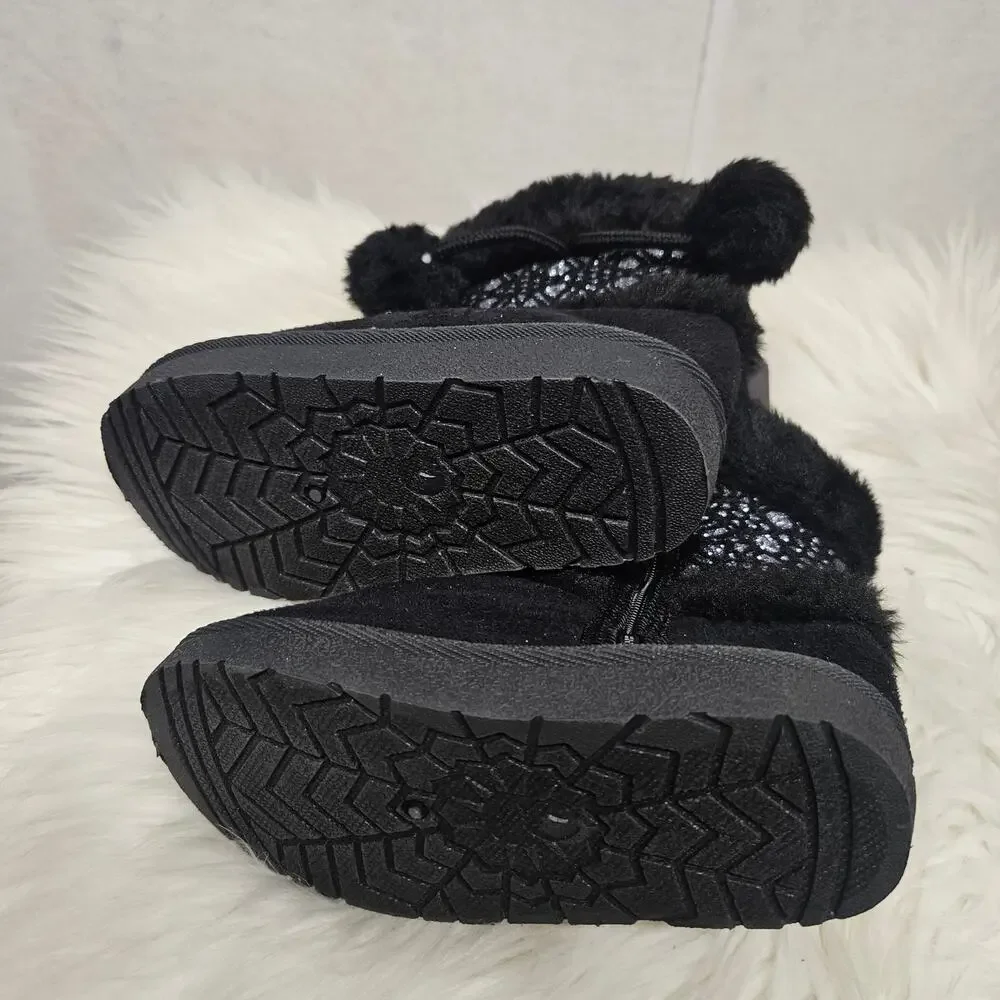NWT Swiggles Toddler Baby Girls Winter Black Boots Booties Pompom